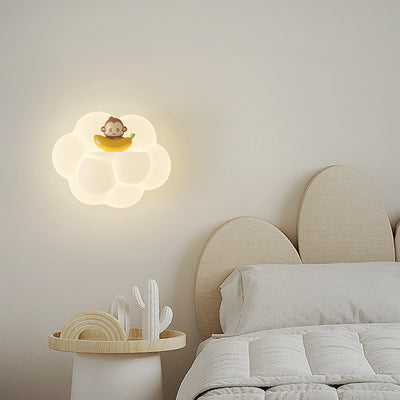 Contemporary Creative PE Cloud Shade Animal Bear Monkey LED Wall Sconce Lamp For Bedroom