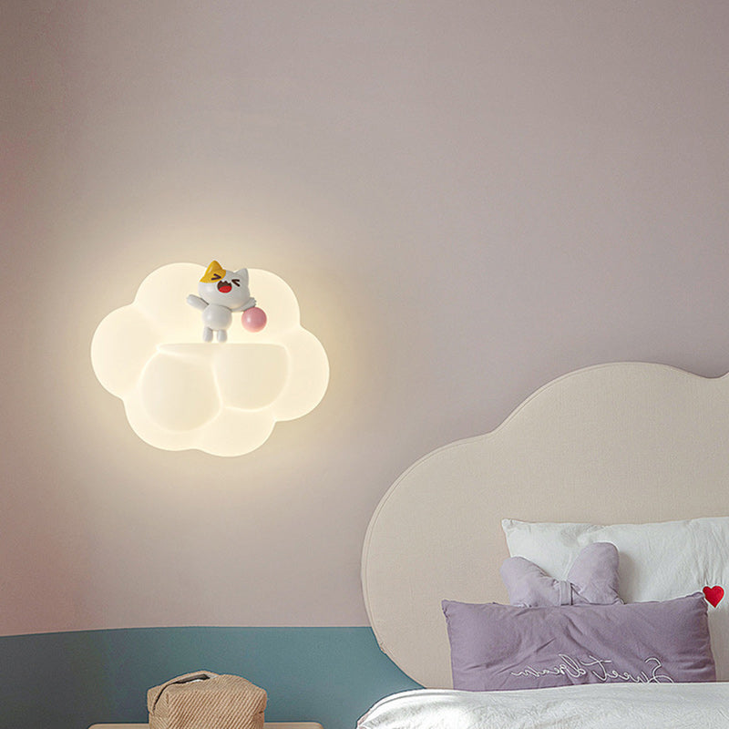 Contemporary Creative PE Cloud Shade Animal Bear Monkey LED Wall Sconce Lamp For Bedroom