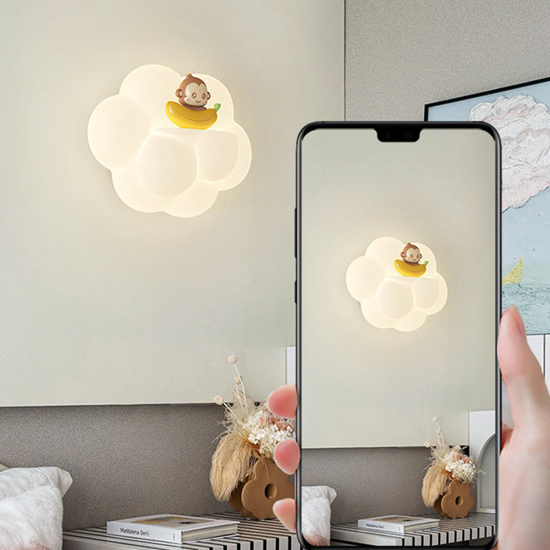 Contemporary Creative PE Cloud Shade Animal Bear Monkey LED Wall Sconce Lamp For Bedroom