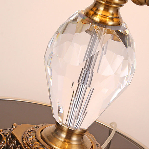 Abat-jour en tissu vintage traditionnel, sculpture en cristal, base en alliage de zinc, lampe de table à 3 lumières pour chambre 