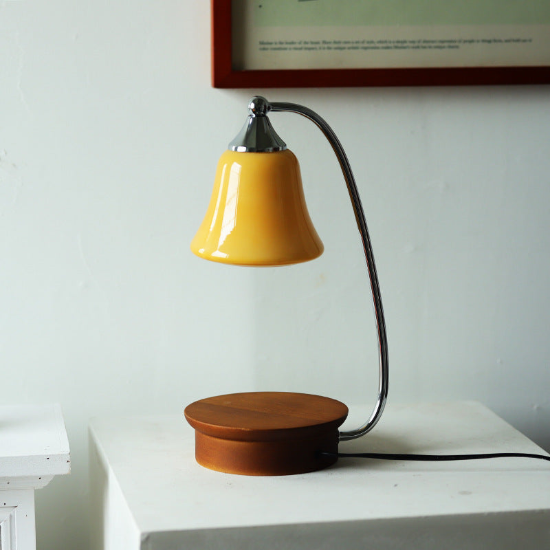 Abat-jour en verre nordique contemporain avec base en bois massif 1-lumière lampe de table cire fondue pour chambre à coucher 