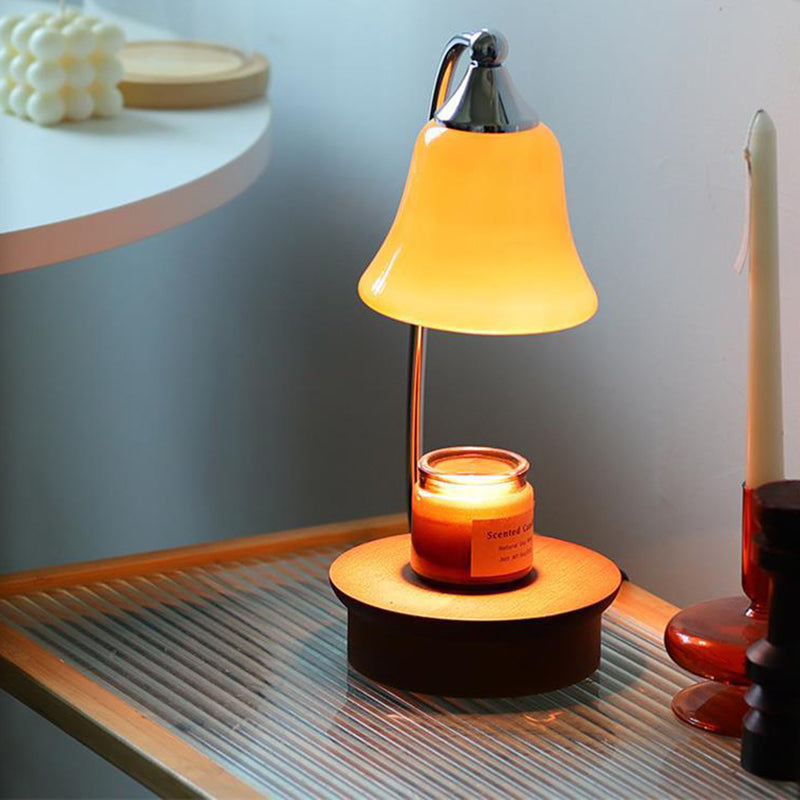 Abat-jour en verre nordique contemporain avec base en bois massif 1-lumière lampe de table cire fondue pour chambre à coucher 