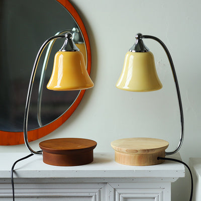 Contemporary Nordic Glass Bell Shade Solid Wood Base 1-Light Melting Wax Table Lamp For Bedroom