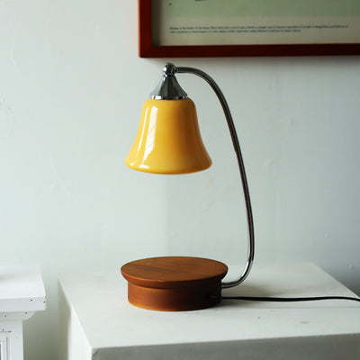 Contemporary Nordic Glass Bell Shade Solid Wood Base 1-Light Melting Wax Table Lamp For Bedroom