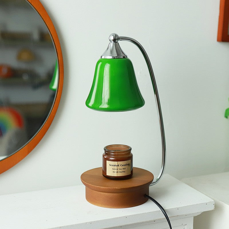 Contemporary Nordic Glass Bell Shade Solid Wood Base 1-Light Melting Wax Table Lamp For Bedroom