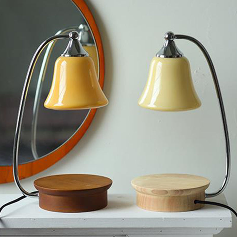 Contemporary Nordic Glass Bell Shade Solid Wood Base 1-Light Melting Wax Table Lamp For Bedroom