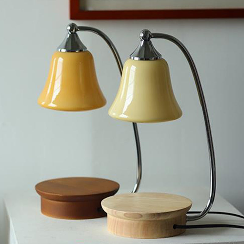 Contemporary Nordic Glass Bell Shade Solid Wood Base 1-Light Melting Wax Table Lamp For Bedroom