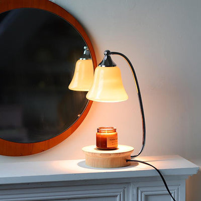 Contemporary Nordic Glass Bell Shade Solid Wood Base 1-Light Melting Wax Table Lamp For Bedroom
