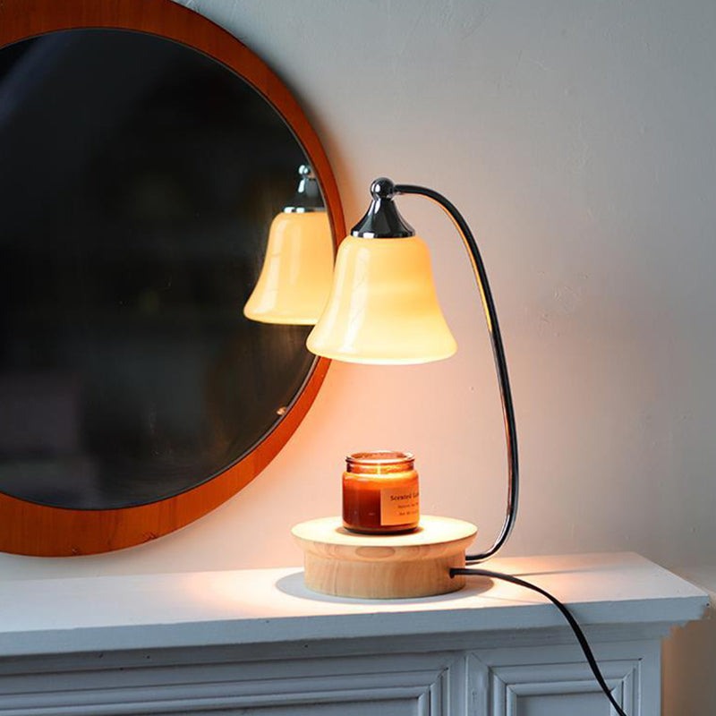 Contemporary Nordic Glass Bell Shade Solid Wood Base 1-Light Melting Wax Table Lamp For Bedroom