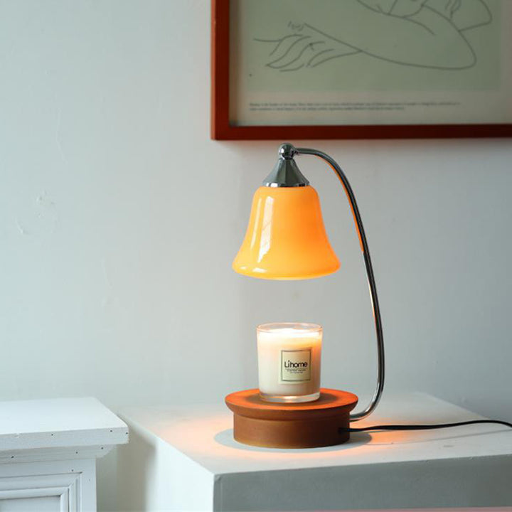 Abat-jour en verre nordique contemporain avec base en bois massif 1-lumière lampe de table cire fondue pour chambre à coucher 