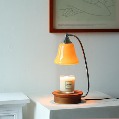 Contemporary Nordic Glass Bell Shade Solid Wood Base 1-Light Melting Wax Table Lamp For Bedroom