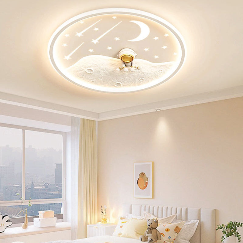 Contemporary Creative Astronaut Planet Iron Acrylic LED Flush Mount Ceiling Light For Living Room