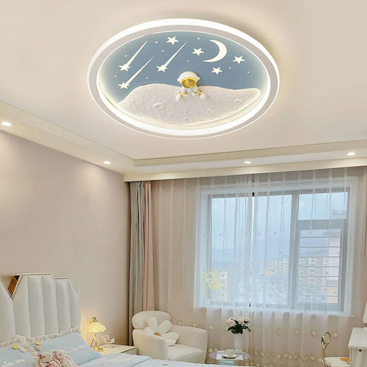 Zeitgenössische kreative Astronauten-Planeten-Eisen-Acryl-LED-Deckenleuchte für das Wohnzimmer 