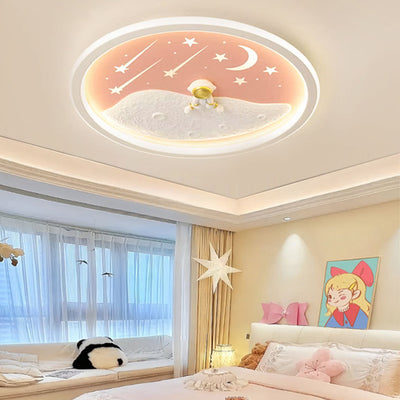 Contemporary Creative Astronaut Planet Iron Acrylic LED Flush Mount Ceiling Light For Living Room