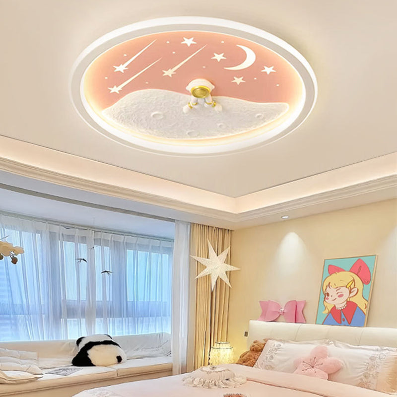 Contemporary Creative Astronaut Planet Iron Acrylic LED Flush Mount Ceiling Light For Living Room