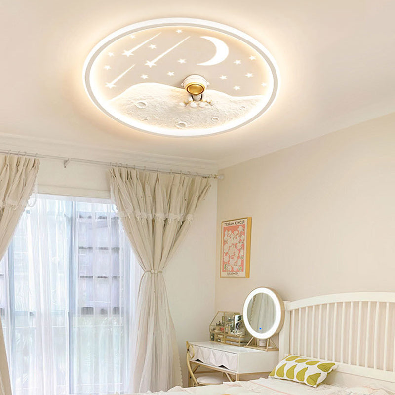 Contemporary Creative Astronaut Planet Iron Acrylic LED Flush Mount Ceiling Light For Living Room