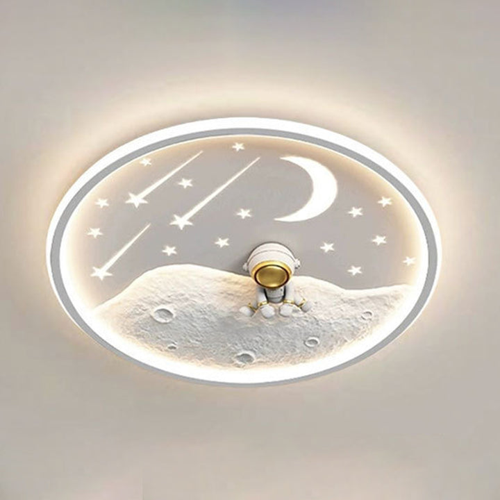 Zeitgenössische kreative Astronauten-Planeten-Eisen-Acryl-LED-Deckenleuchte für das Wohnzimmer 