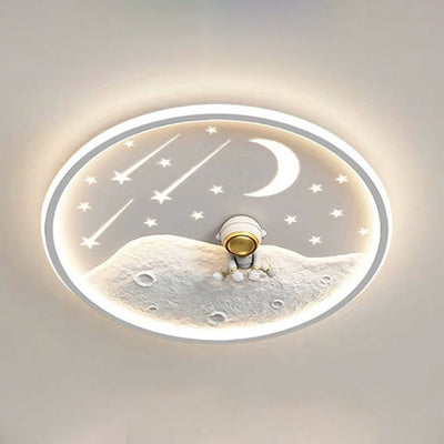 Contemporary Creative Astronaut Planet Iron Acrylic LED Flush Mount Ceiling Light For Living Room