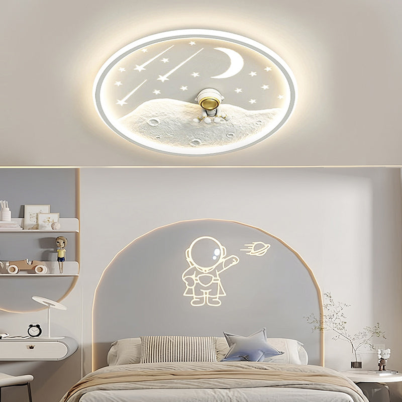 Contemporary Creative Astronaut Planet Iron Acrylic LED Flush Mount Ceiling Light For Living Room