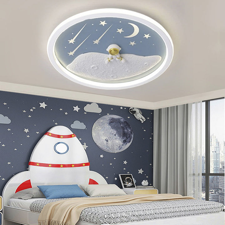 Zeitgenössische kreative Astronauten-Planeten-Eisen-Acryl-LED-Deckenleuchte für das Wohnzimmer 