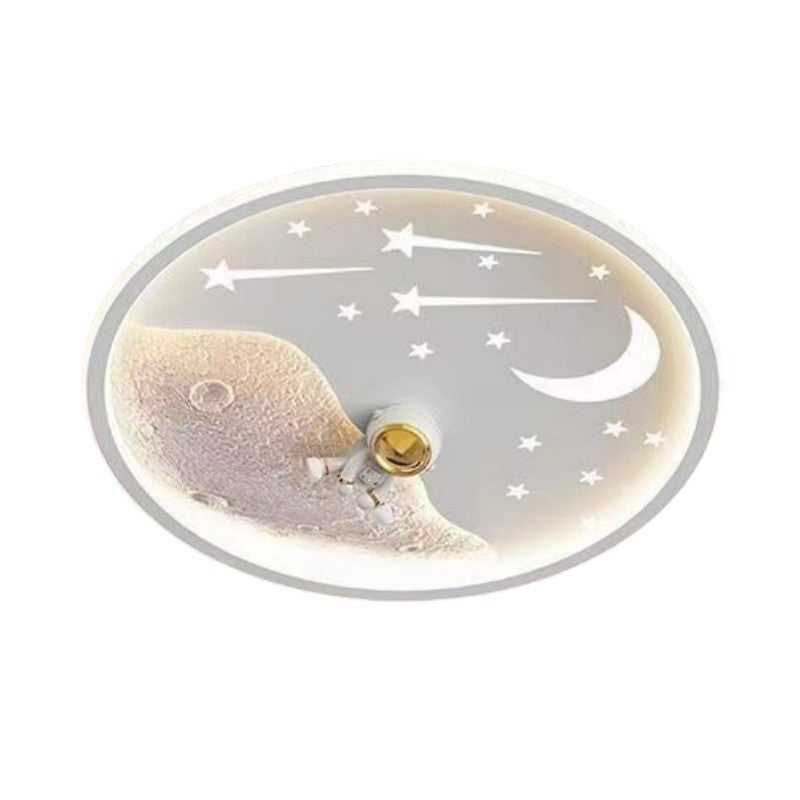 Zeitgenössische kreative Astronauten-Planeten-Eisen-Acryl-LED-Deckenleuchte für das Wohnzimmer 