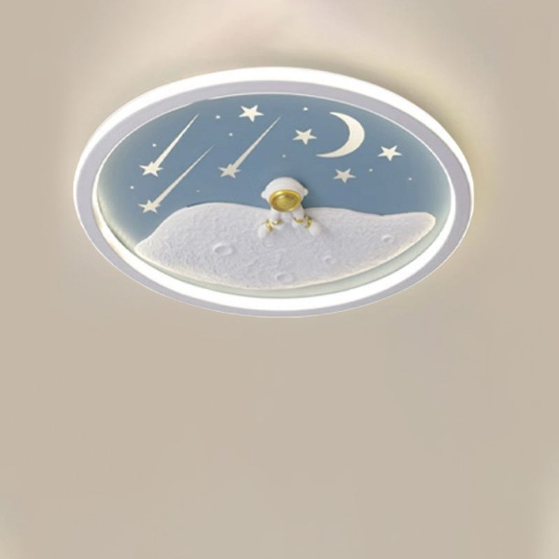 Zeitgenössische kreative Astronauten-Planeten-Eisen-Acryl-LED-Deckenleuchte für das Wohnzimmer 