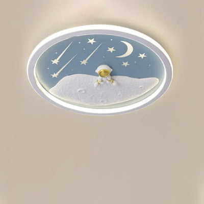 Contemporary Creative Astronaut Planet Iron Acrylic LED Flush Mount Ceiling Light For Living Room