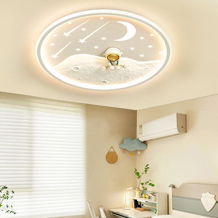 Zeitgenössische kreative Astronauten-Planeten-Eisen-Acryl-LED-Deckenleuchte für das Wohnzimmer 