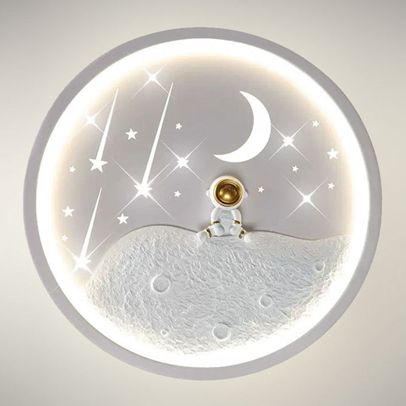 Zeitgenössische kreative Astronauten-Planeten-Eisen-Acryl-LED-Deckenleuchte für das Wohnzimmer 