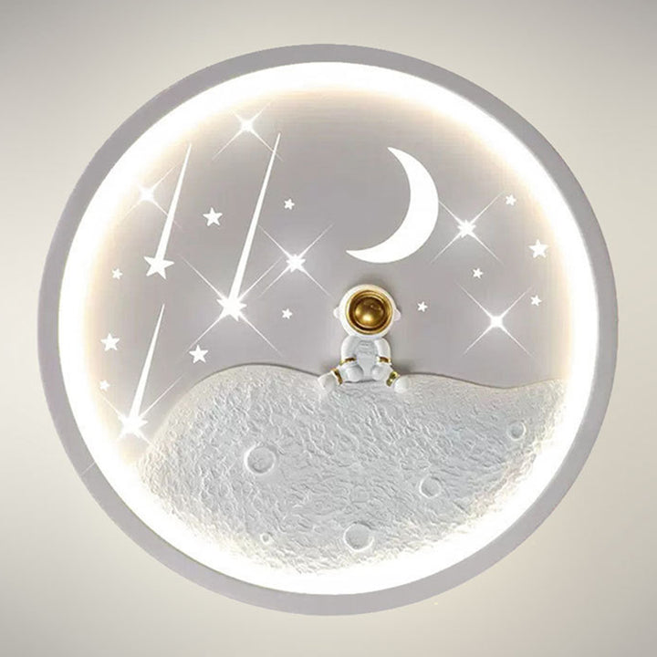 Zeitgenössische kreative Astronauten-Planeten-Eisen-Acryl-LED-Deckenleuchte für das Wohnzimmer 