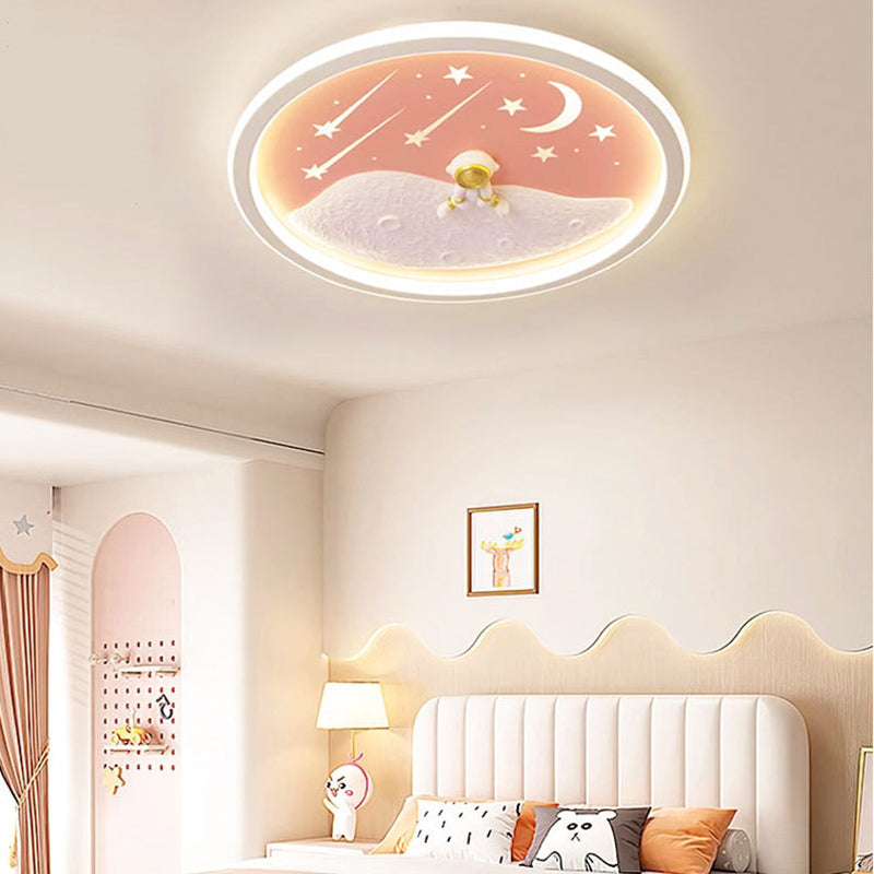 Contemporary Creative Astronaut Planet Iron Acrylic LED Flush Mount Ceiling Light For Living Room