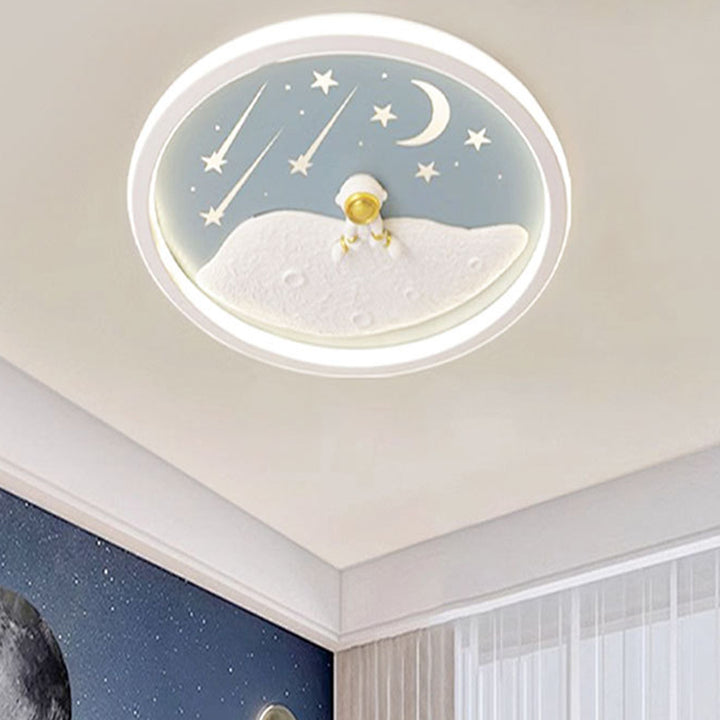 Zeitgenössische kreative Astronauten-Planeten-Eisen-Acryl-LED-Deckenleuchte für das Wohnzimmer 