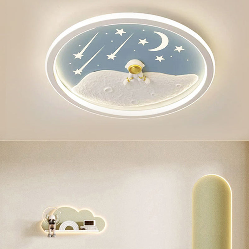 Zeitgenössische kreative Astronauten-Planeten-Eisen-Acryl-LED-Deckenleuchte für das Wohnzimmer 