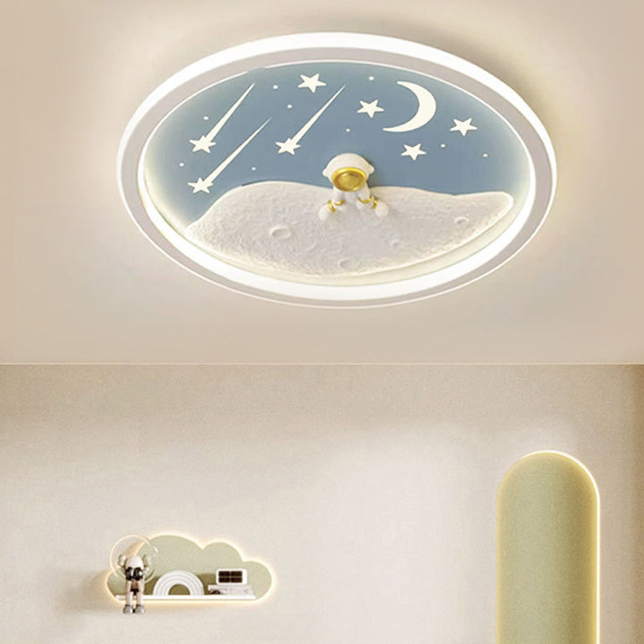 Zeitgenössische kreative Astronauten-Planeten-Eisen-Acryl-LED-Deckenleuchte für das Wohnzimmer 