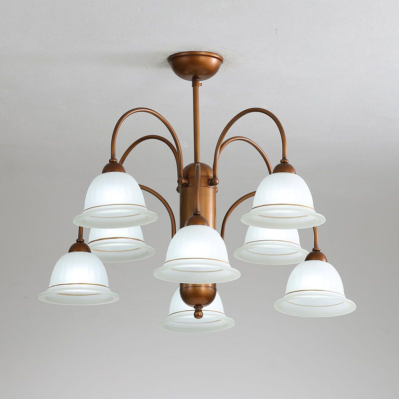Traditional French Glass Bell Shade Iron Frame 6/8-Light Chandelier For Living Room