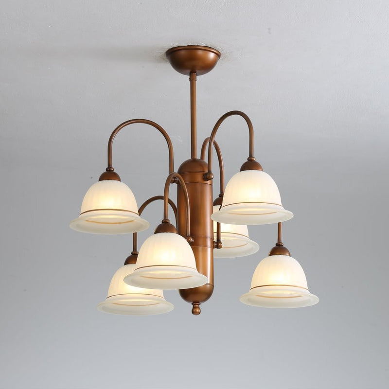 Traditional French Glass Bell Shade Iron Frame 6/8-Light Chandelier For Living Room