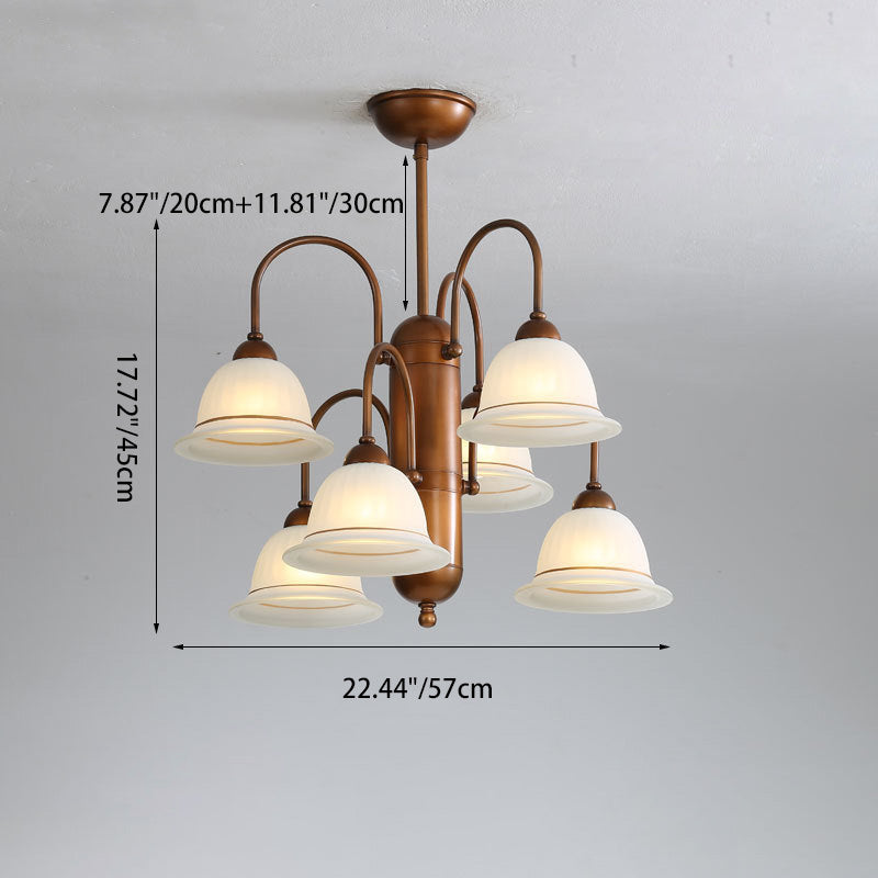 Traditional French Glass Bell Shade Iron Frame 6/8-Light Chandelier For Living Room