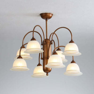 Traditional French Glass Bell Shade Iron Frame 6/8-Light Chandelier For Living Room
