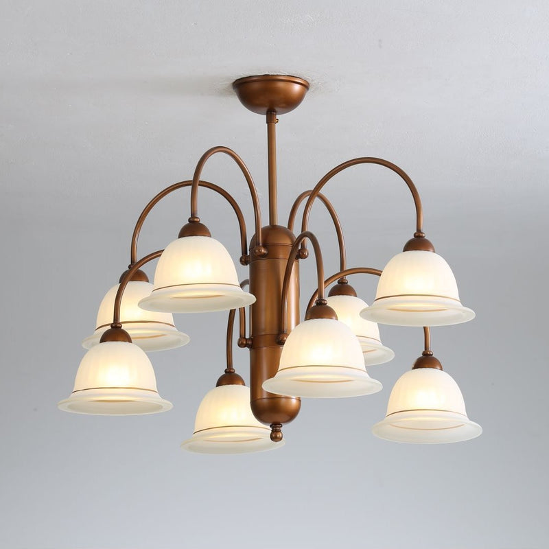Traditional French Glass Bell Shade Iron Frame 6/8-Light Chandelier For Living Room