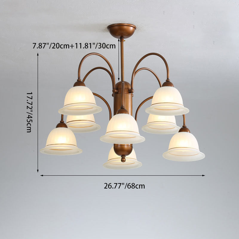 Traditional French Glass Bell Shade Iron Frame 6/8-Light Chandelier For Living Room