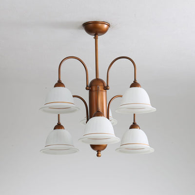 Traditional French Glass Bell Shade Iron Frame 6/8-Light Chandelier For Living Room