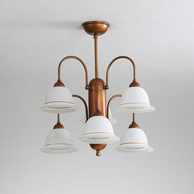 Traditional French Glass Bell Shade Iron Frame 6/8-Light Chandelier For Living Room