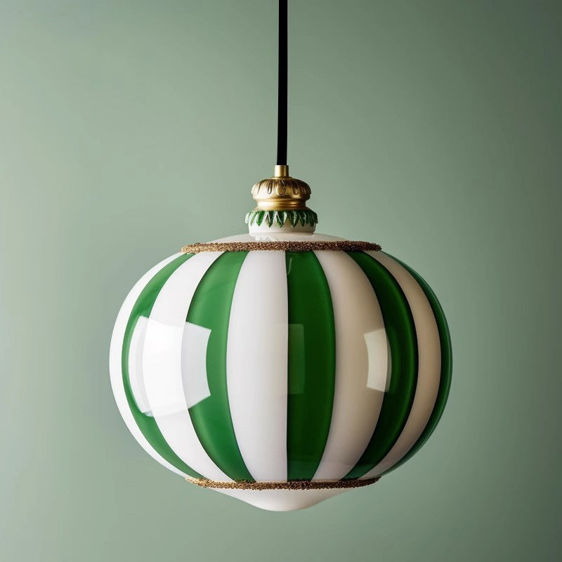 Contemporary Scandinavian Circus Green White Striped Magic Ball Glass Shade LED Pendant Light For Bedroom