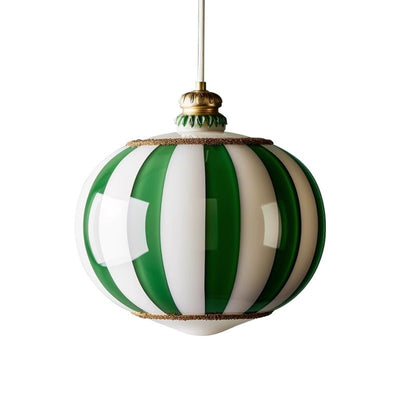 Contemporary Scandinavian Circus Green White Striped Magic Ball Glass Shade LED Pendant Light For Bedroom