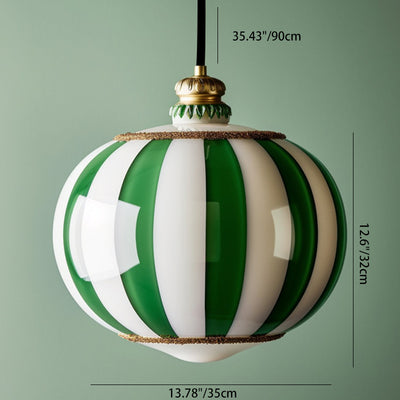 Contemporary Scandinavian Circus Green White Striped Magic Ball Glass Shade LED Pendant Light For Bedroom