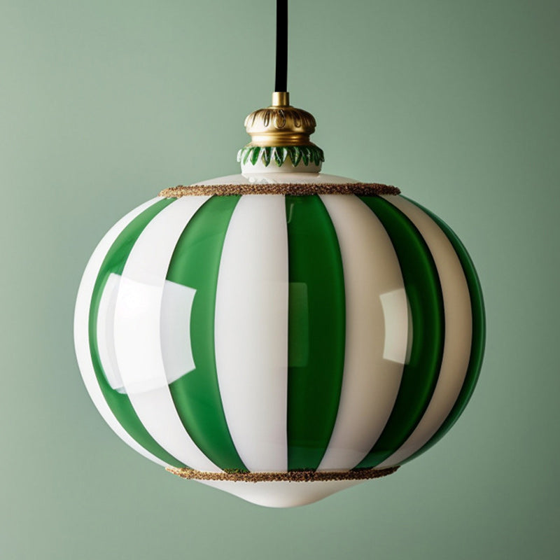 Contemporary Scandinavian Circus Green White Striped Magic Ball Glass Shade LED Pendant Light For Bedroom