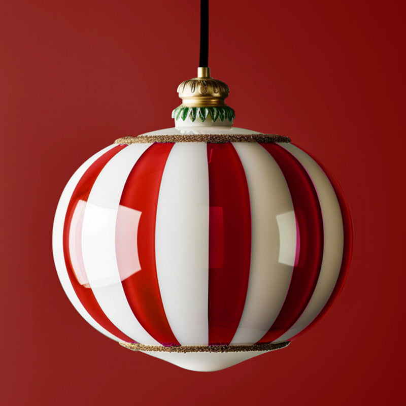 Contemporary Scandinavian Circus Green White Striped Magic Ball Glass Shade LED Pendant Light For Bedroom