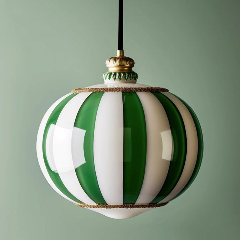 Contemporary Scandinavian Circus Green White Striped Magic Ball Glass Shade LED Pendant Light For Bedroom