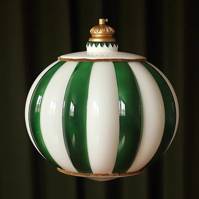 Contemporary Scandinavian Circus Green White Striped Magic Ball Glass Shade LED Pendant Light For Bedroom