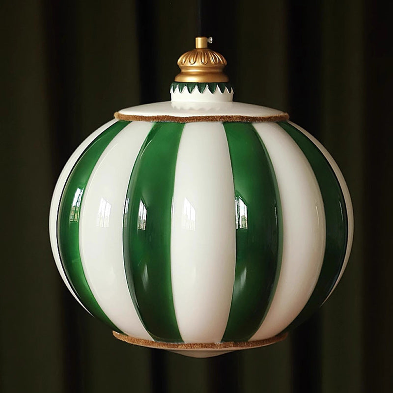 Contemporary Scandinavian Circus Green White Striped Magic Ball Glass Shade LED Pendant Light For Bedroom